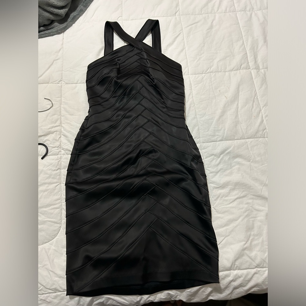 Tadashi Collection Woven Tiered Black Halter Dress